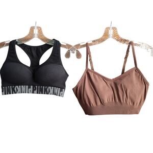 Victoria Secret Pink & Athleta sports bra bundle of 2 Black & Brown Size S